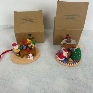 2 - Avon NOS Christmas w/ Santa Ornaments (In the Workshop & Delivering Gifts)